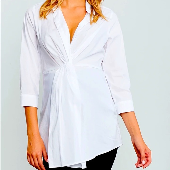 Size: M Maternity White Knot Front Blouse - Picture 5 of 8